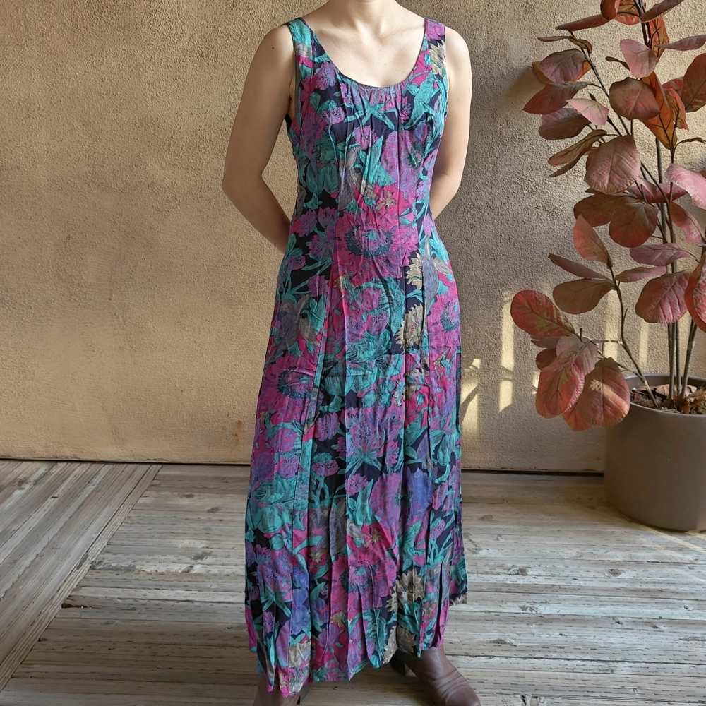 Vintage 90s purple and teal floral maxi dress